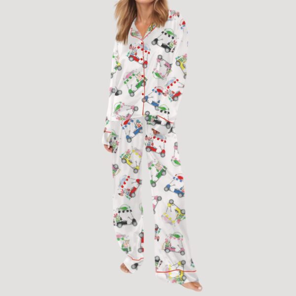 Wine Bottle Golf Cart Satin Pajama Set1