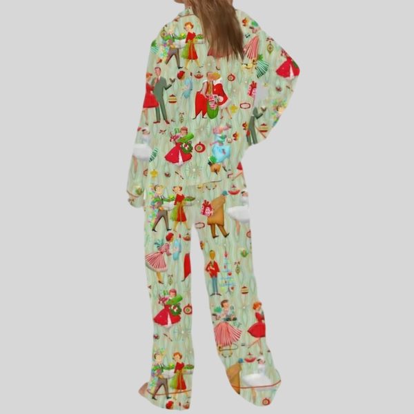 1950s Retro Vintage Christmas Satin Pajama Set2