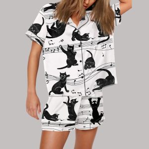 Black Cats In Musical Harmony Pajama Set