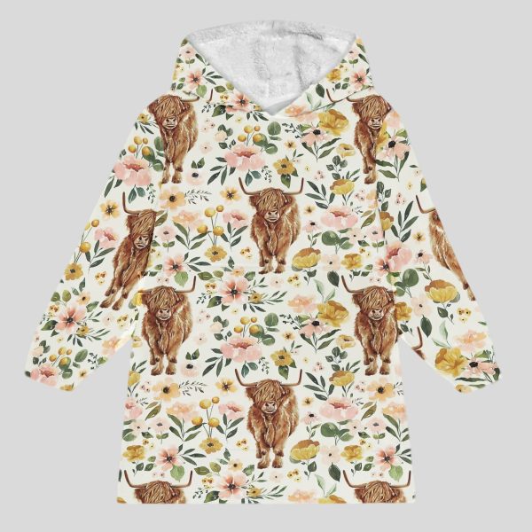 Boho Highland Cow Blanket Hoodie