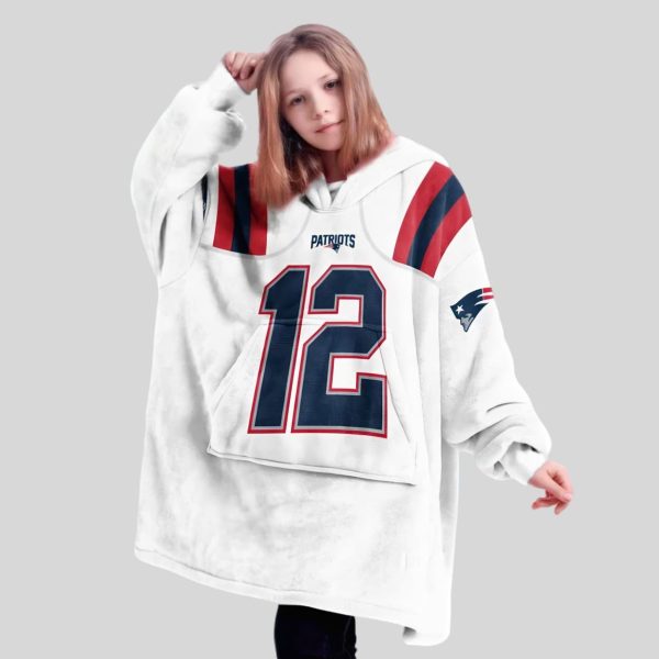 Brady 12 New England Football Unisex Blanket Hoodie2