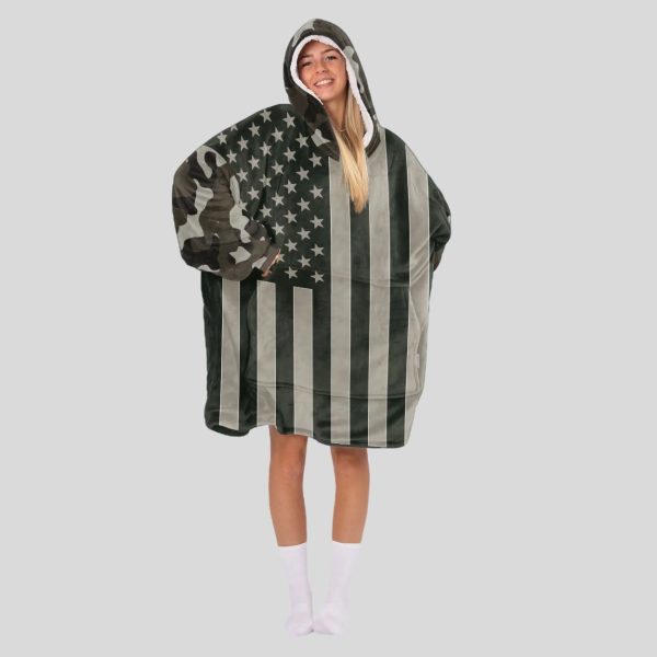 Camo American Flag Heritage Blanket Hoodie