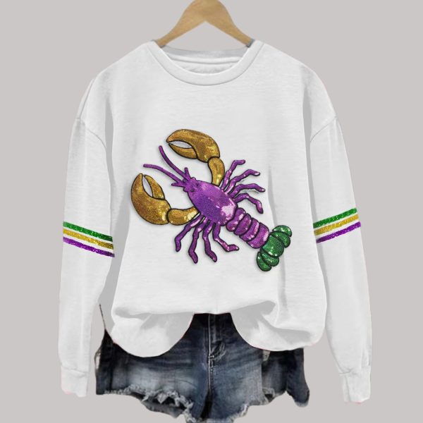 Casual Sequined Carnival Lobster Print Sweatshirt