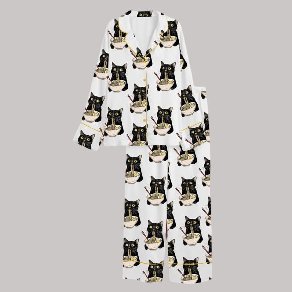 Cat Eat Noodle Satin Pajama Set2