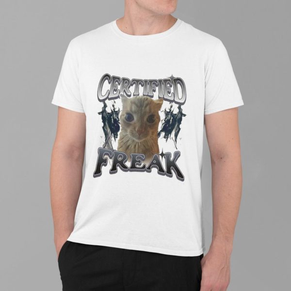 Cat Meme Certified Freak Print Casual Shirt