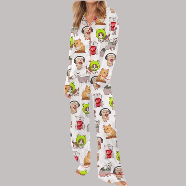 Cat Meme Satin Pajama Set