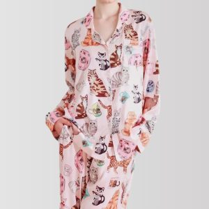 Charming Cat Paradise Satin Pajama Set