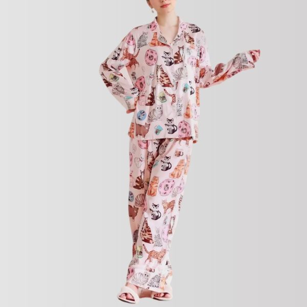 Charming Cat Paradise Satin Pajama Set