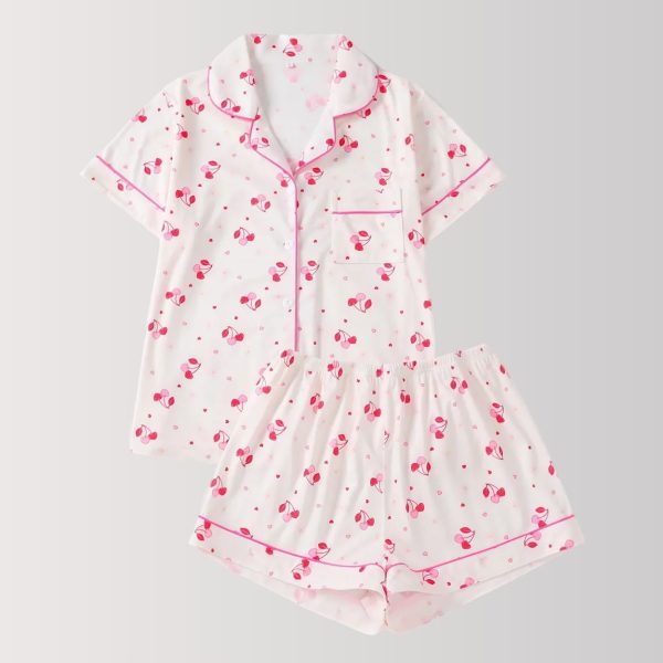 Charming Cherry Pattern Pajama Set