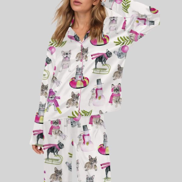 Christmas Skiing French Bulldog Satin Pajama Set