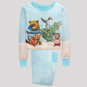 Christmas Tree Animal Art Print Pajama Set