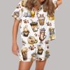 Coffee And Cats Satin Pajama Set