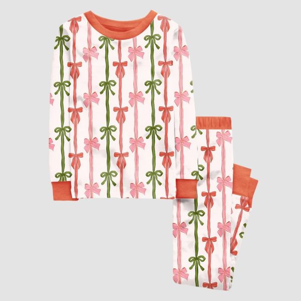 Coquette Christmas Bows Print Long Sleeve Pajama Set