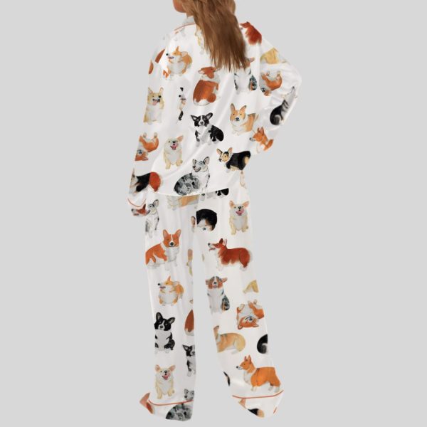 Corgi Print Satin Pajama Set