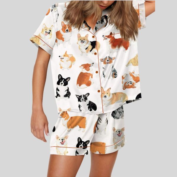 Corgi Print Satin Pajama Set