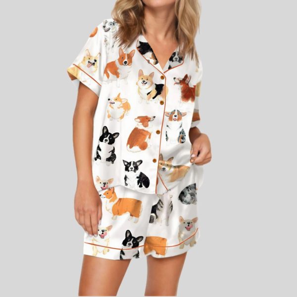 Corgi Print Satin Pajama Set