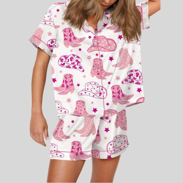 Cowboy Boot And Hat Satin Pajama Set