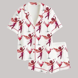 Cupid Valentine Day Cocktail Club Social Club Girls Club Satin Pajama Set