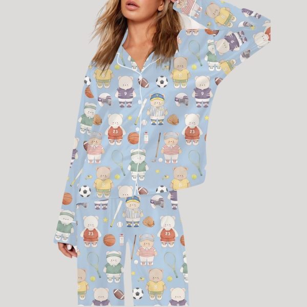 Cute Bear Sports Football Art Print Pajama Set