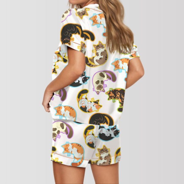 Cute Belly Cat Satin Pajama Set