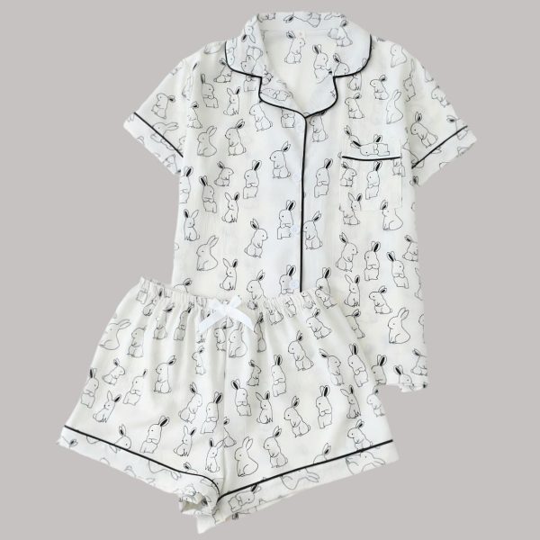 Cute Bunny Print Pajamas Set