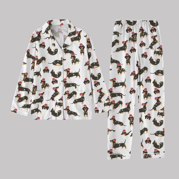 Dachshund Hat Christmas Santa Pajamas Set1