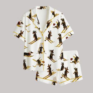 Dachshund Sleigh Skiing Satin Pajama Set