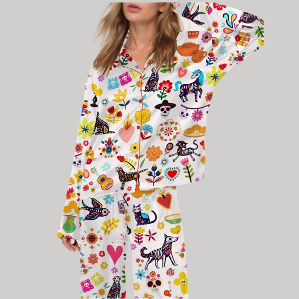 Day Of The Dead Satin Pajama Set