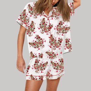 Floral Chicken Valentine Print Pajama Set