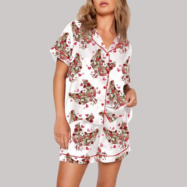 Floral Chicken Valentine Print Pajama Set