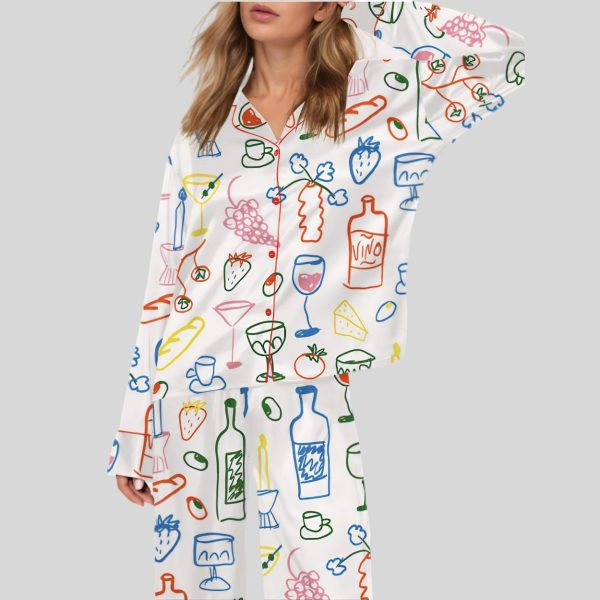 Food And Drinks Satin Pajama Set