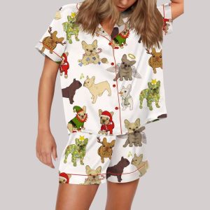 French Bulldog Christmas Satin Pajamas Set