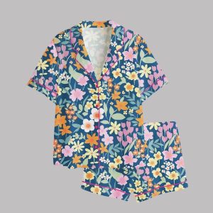 Full Bloom Navy Floral Satin Pajama Set