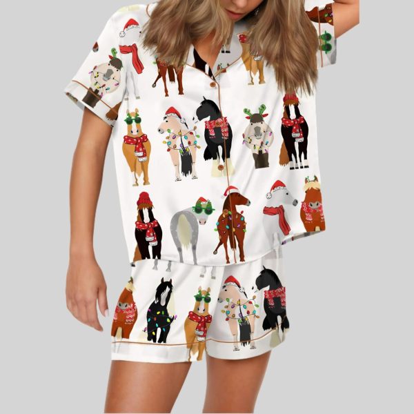 Funny Horse Christmas Satin Pajama Set