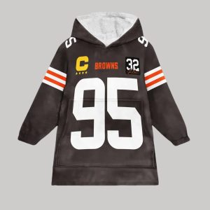 Garrett 95 Browns Football Unisex Blanket Hoodie