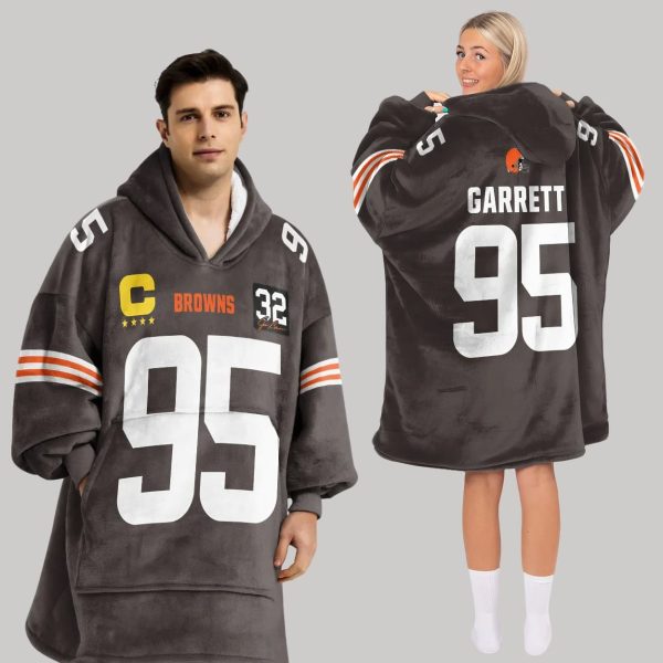 Garrett 95 Browns Football Unisex Blanket Hoodie1