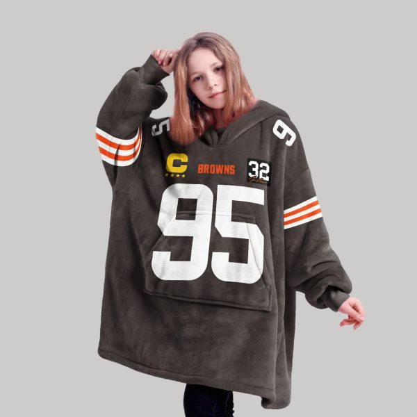 Garrett 95 Browns Football Unisex Blanket Hoodie2