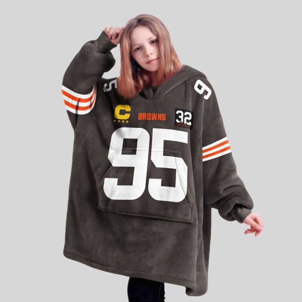 Garrett 95 Cleveland Football Unisex Blanket Hoodie2