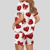 Glitter Heart Valentine Satin Pajama Set