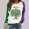 Happy Mardi Gras 2025 Beads Tree Print Casual Sweatshirt