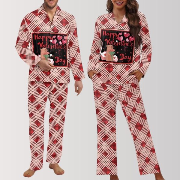 Happy Valentine's Day Love Plaid Pajama Set