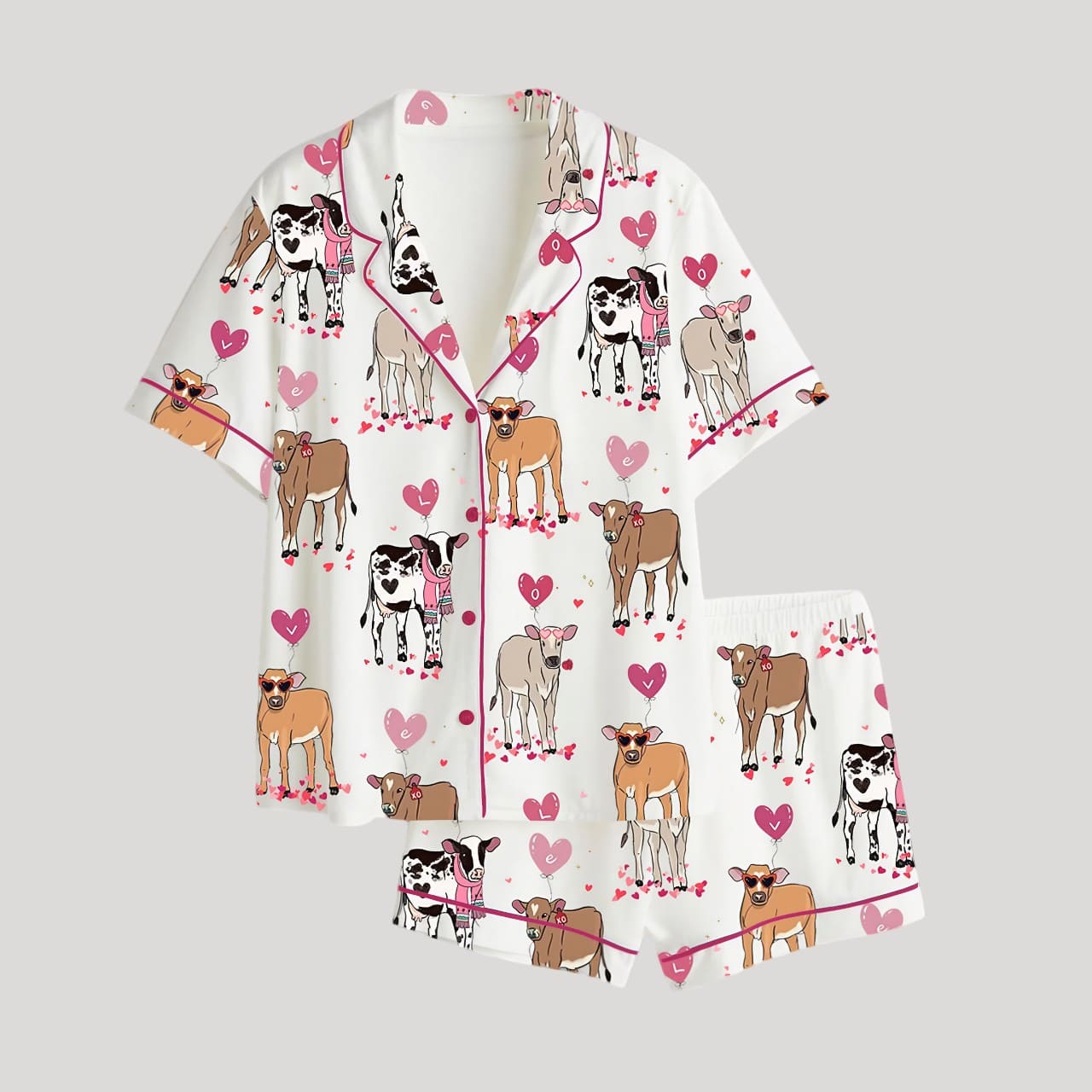 Highland Cow Western Valentines Day Satin Pajama Set