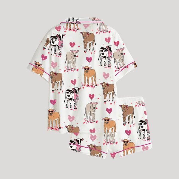 Highland Cow Western Valentines Day Satin Pajama Set1