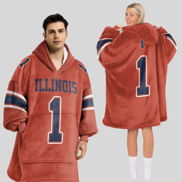 I 1 Illinois Football Unisex Blanket Hoodie1