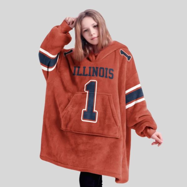 I 1 Illinois Football Unisex Blanket Hoodie2