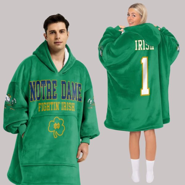 Irish 1 Notre Dame Football Unisex Blanket Hoodie