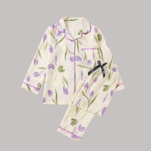 Lavender Tulip Floral Print Pajama Set