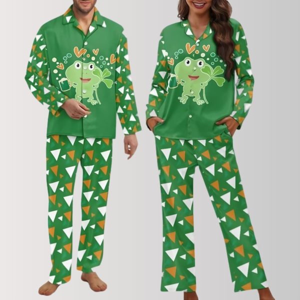 Lucky Frog with Shamrock and Hearts Pajama Set