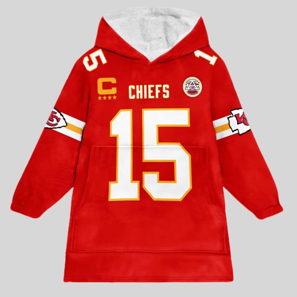 Mahomes 15 Kansas City Football Unisex Blanket Hoodie