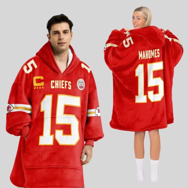 Mahomes 15 Kansas City Football Unisex Blanket Hoodie1